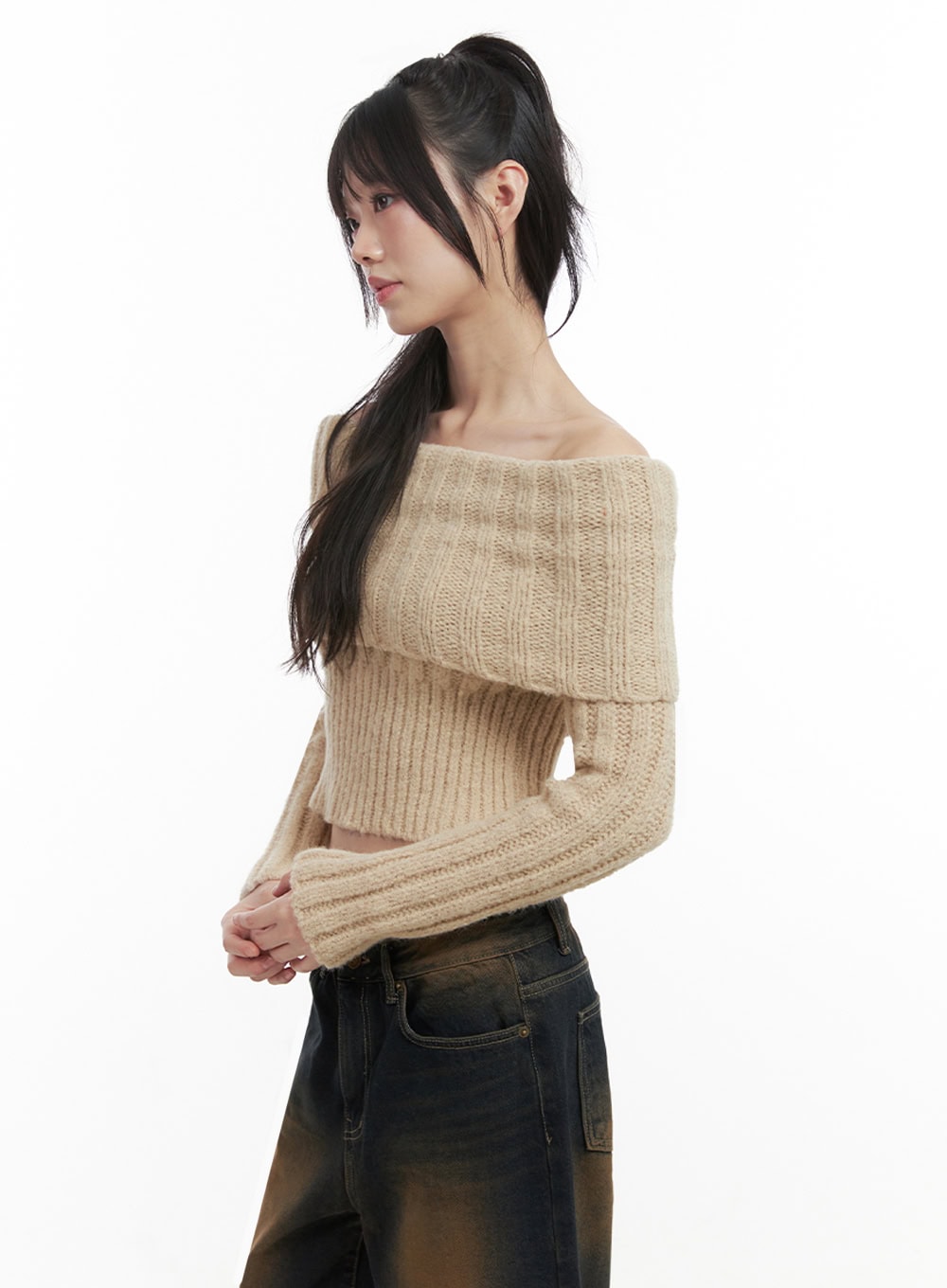 Slim-Fit Off-Shoulder Sweater ID402