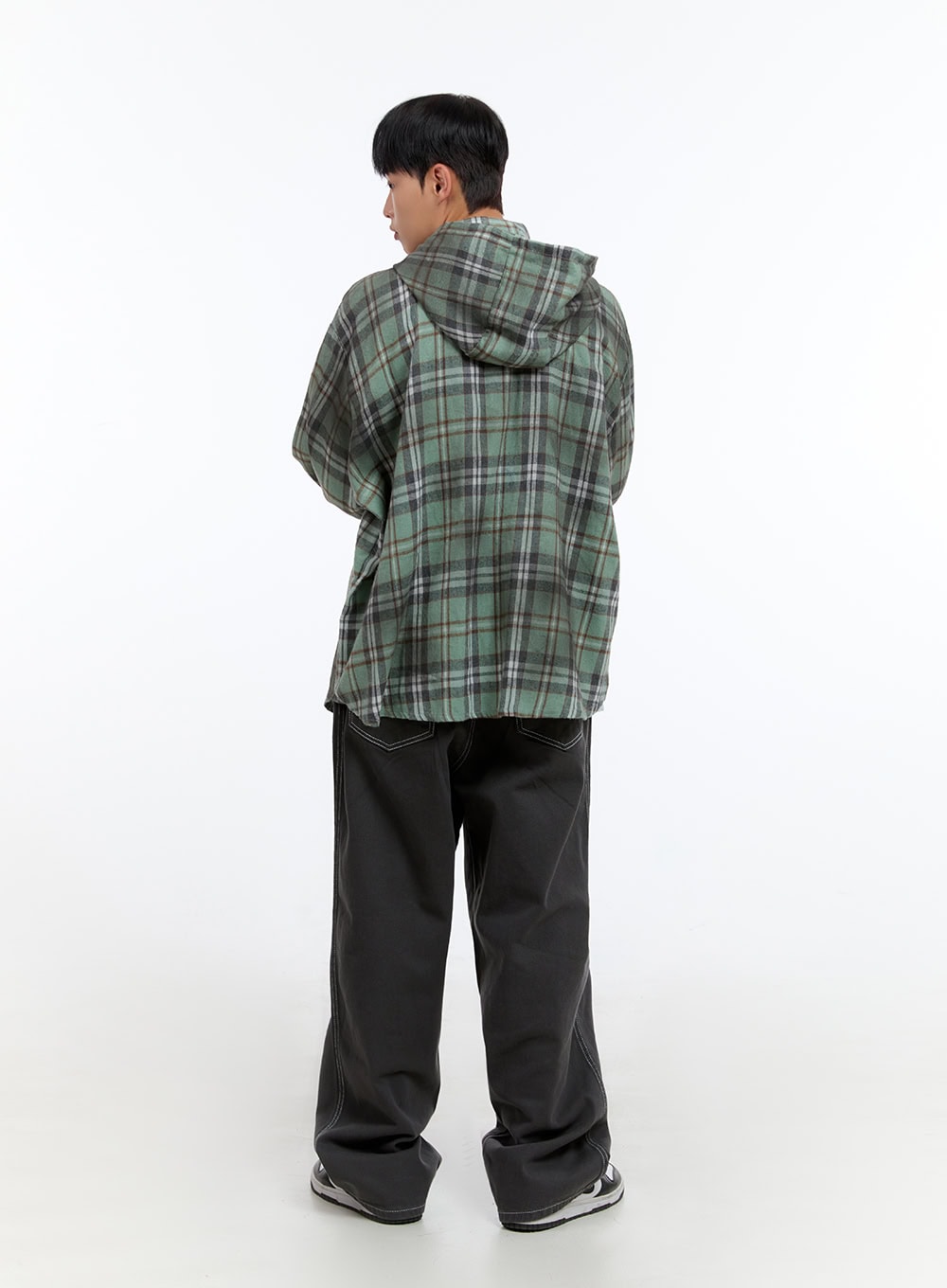 Men's Oversize Checkered Cotton Hooded Shirt IS413