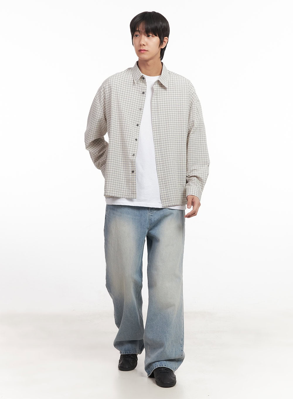 Men's Wide-Fit Washed Denim Jeans IA510