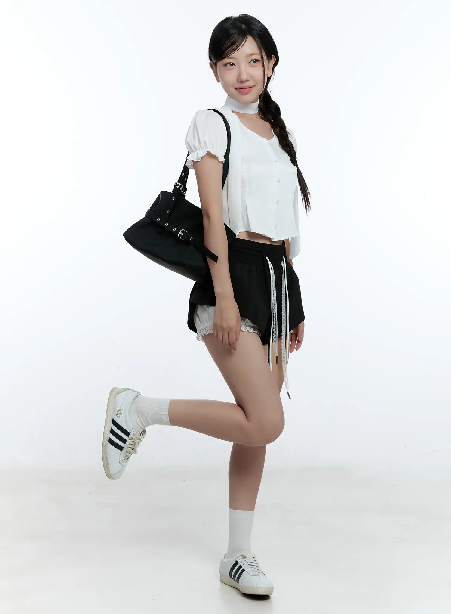 Puff Sleeve Crop Top & Scarf CU527