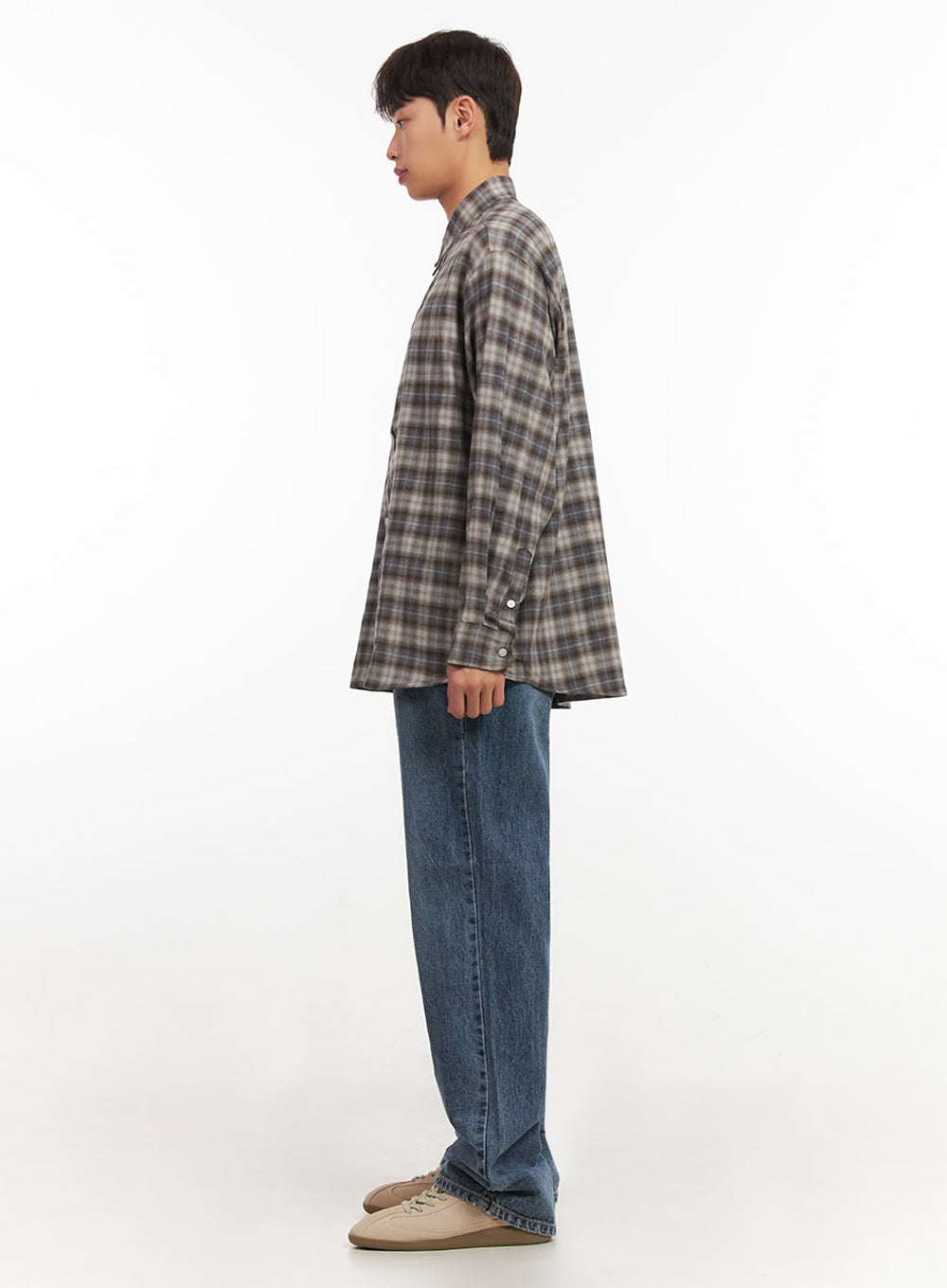 Men's Oversized Checkered Collar Shirt IF517