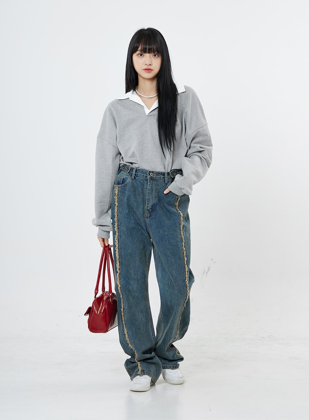 V-Neck Shirt Collar Oversize Sweatshirt OO13