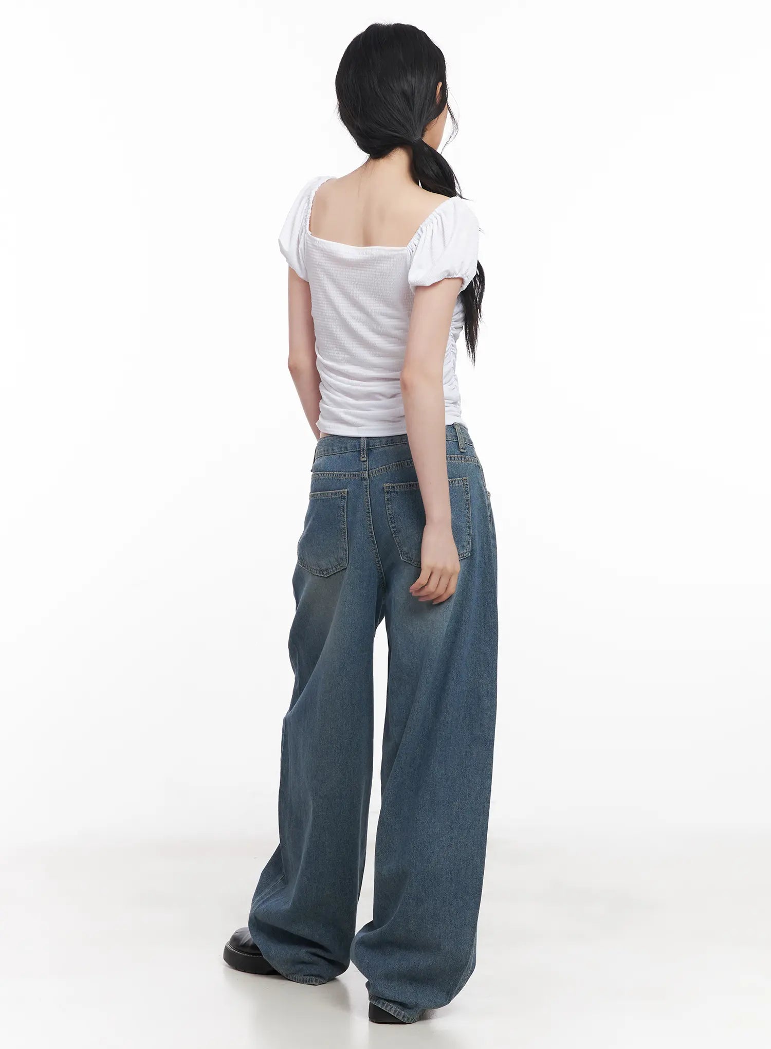 Shirred Puff-Sleeve Crop Top CU511