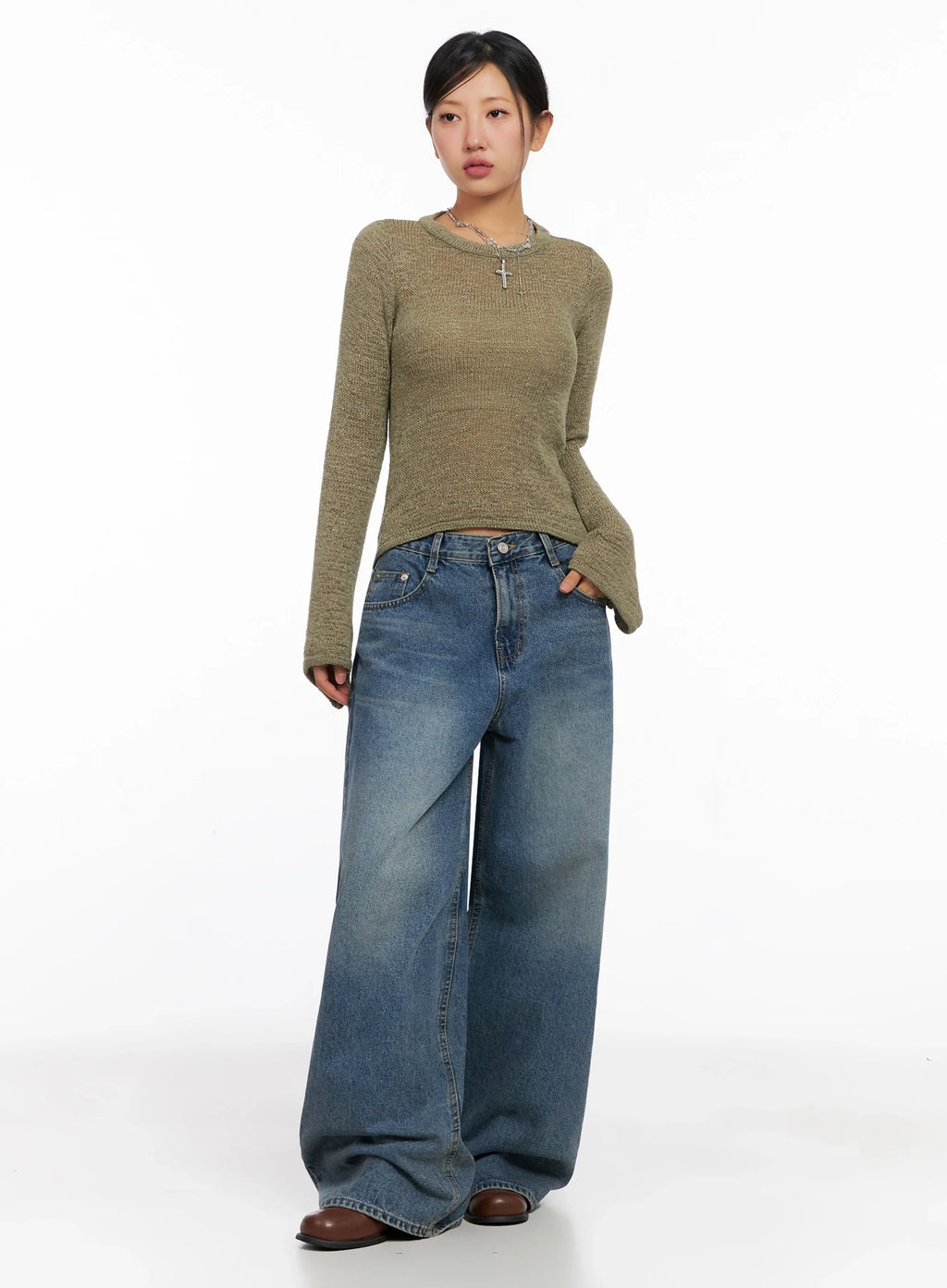 Lilah Wide-Leg Washed Jeans IG527