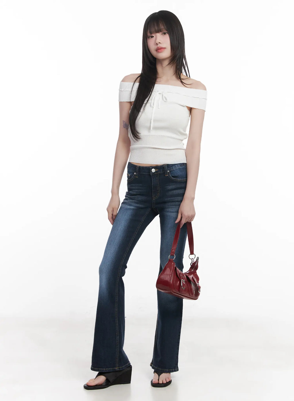 Off-Shoulder Ribbon Sleeveless Sweater CU519