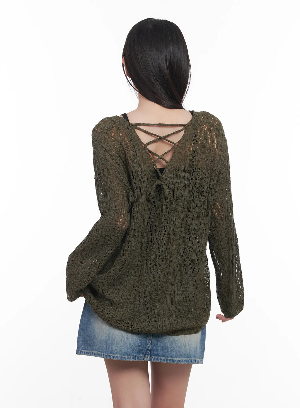 Criss-Cross Sheer V-Neck Sweater CU516