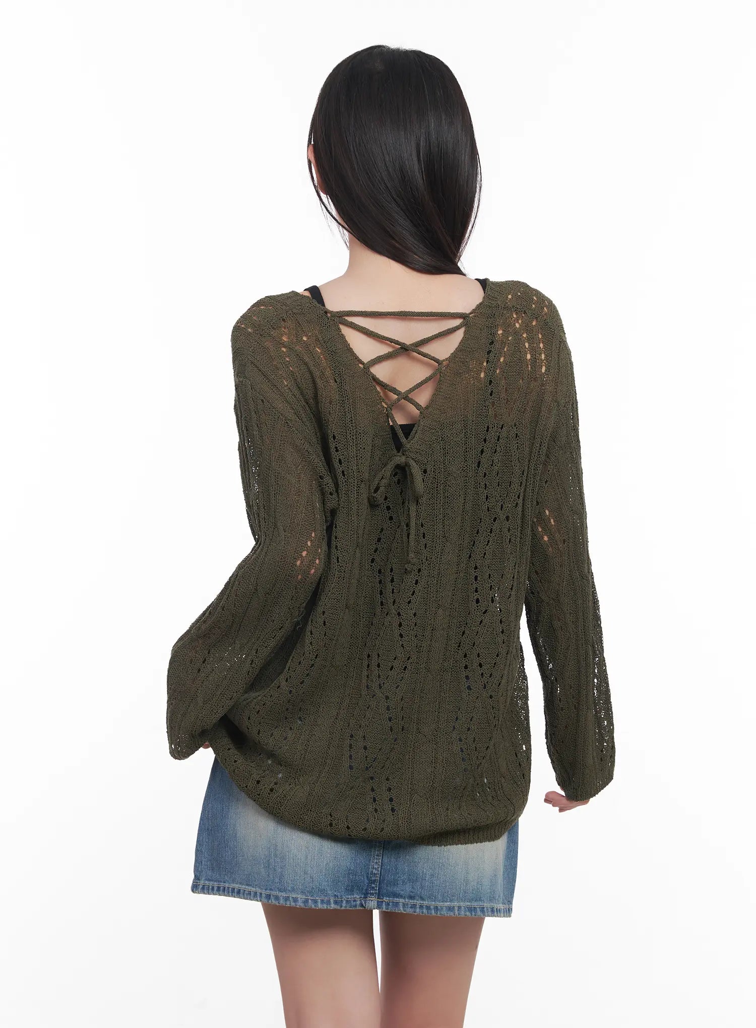 Criss-Cross Sheer V-Neck Sweater CU516