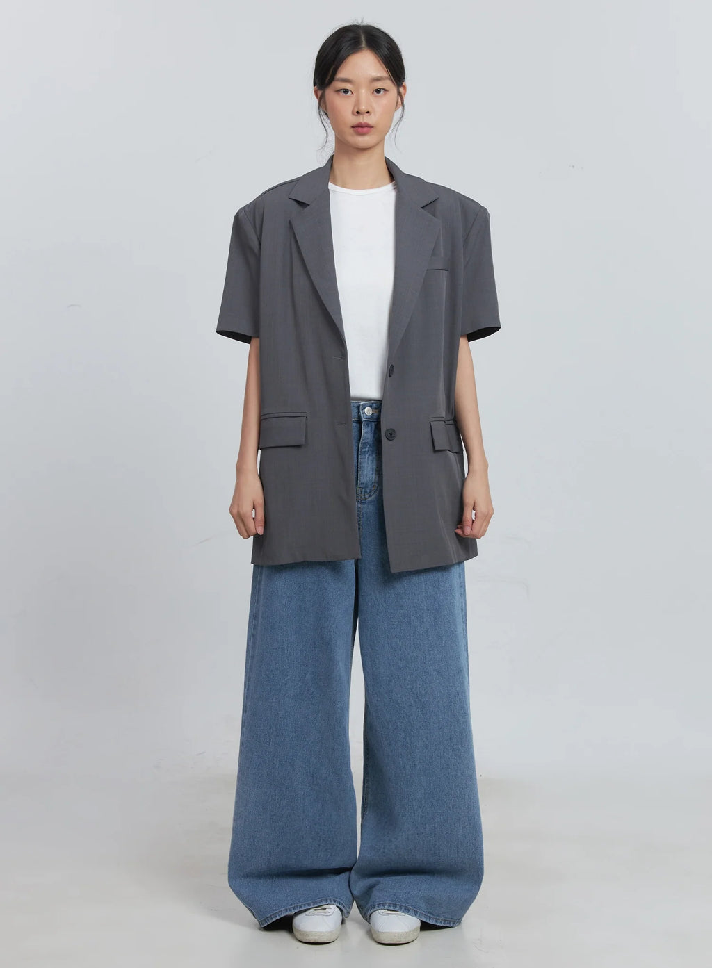 Basic Short-Sleeve Blazer (Dark Gray) IU512