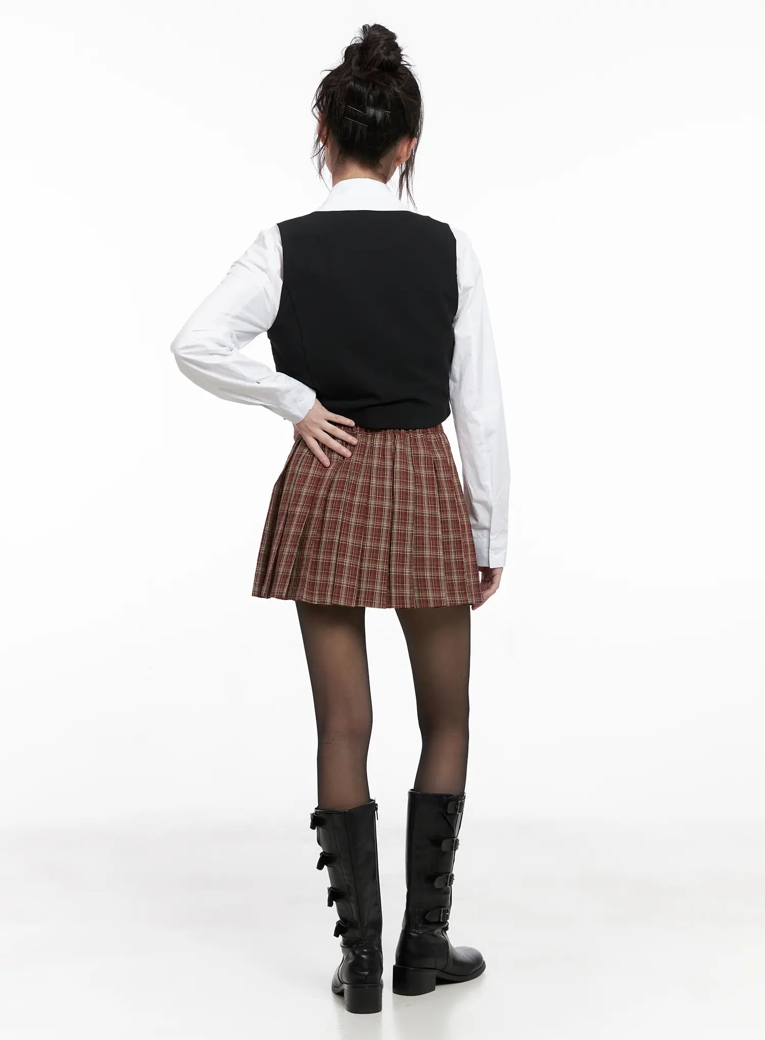 Plaid Pleated Mini Skirt CG519