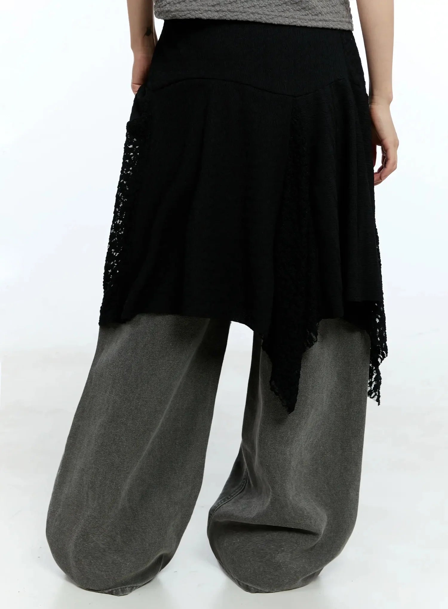 Lace Asymmetric Midi Skirt IU525