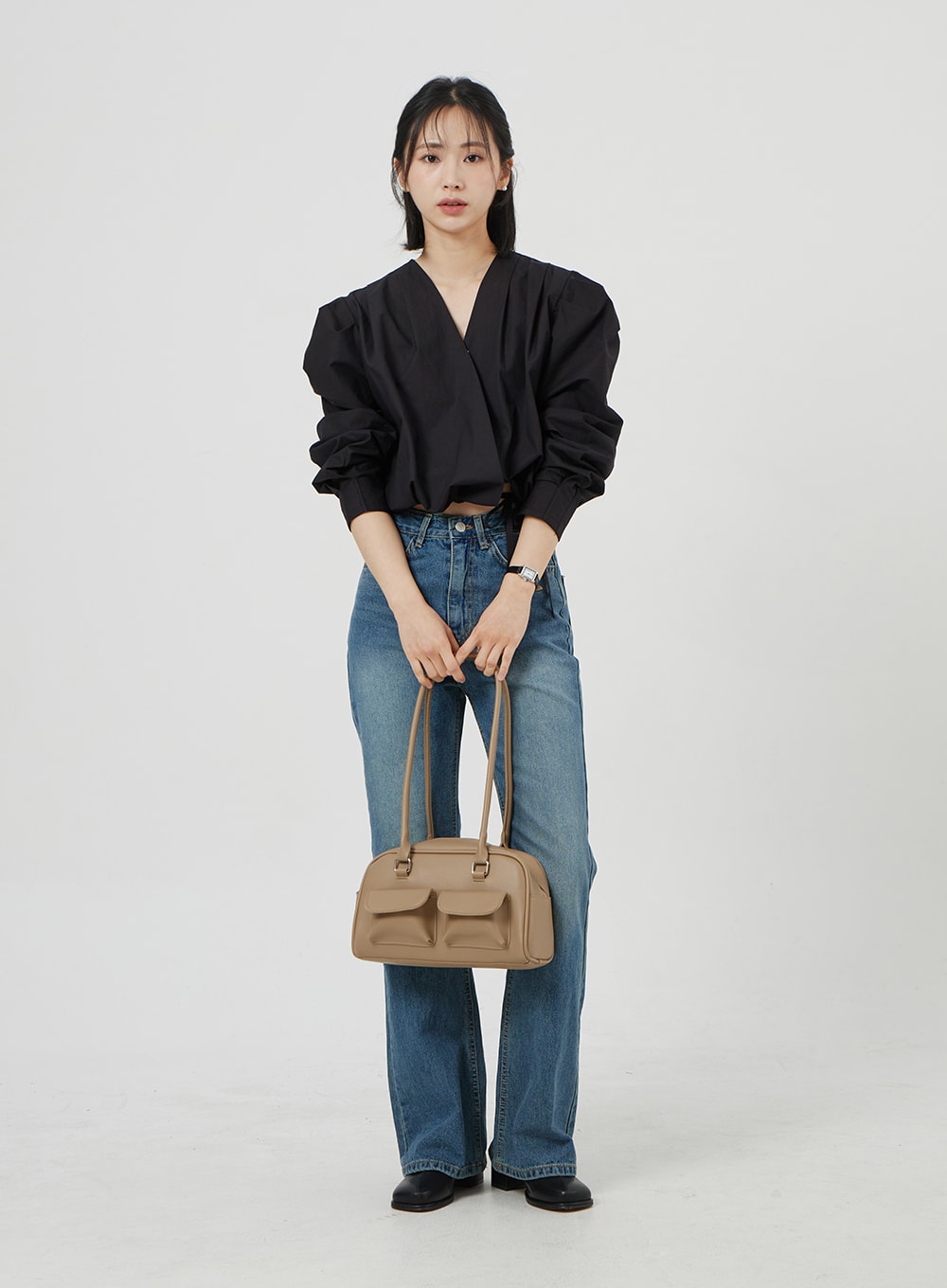V-Neck Cropped Blouse OM303