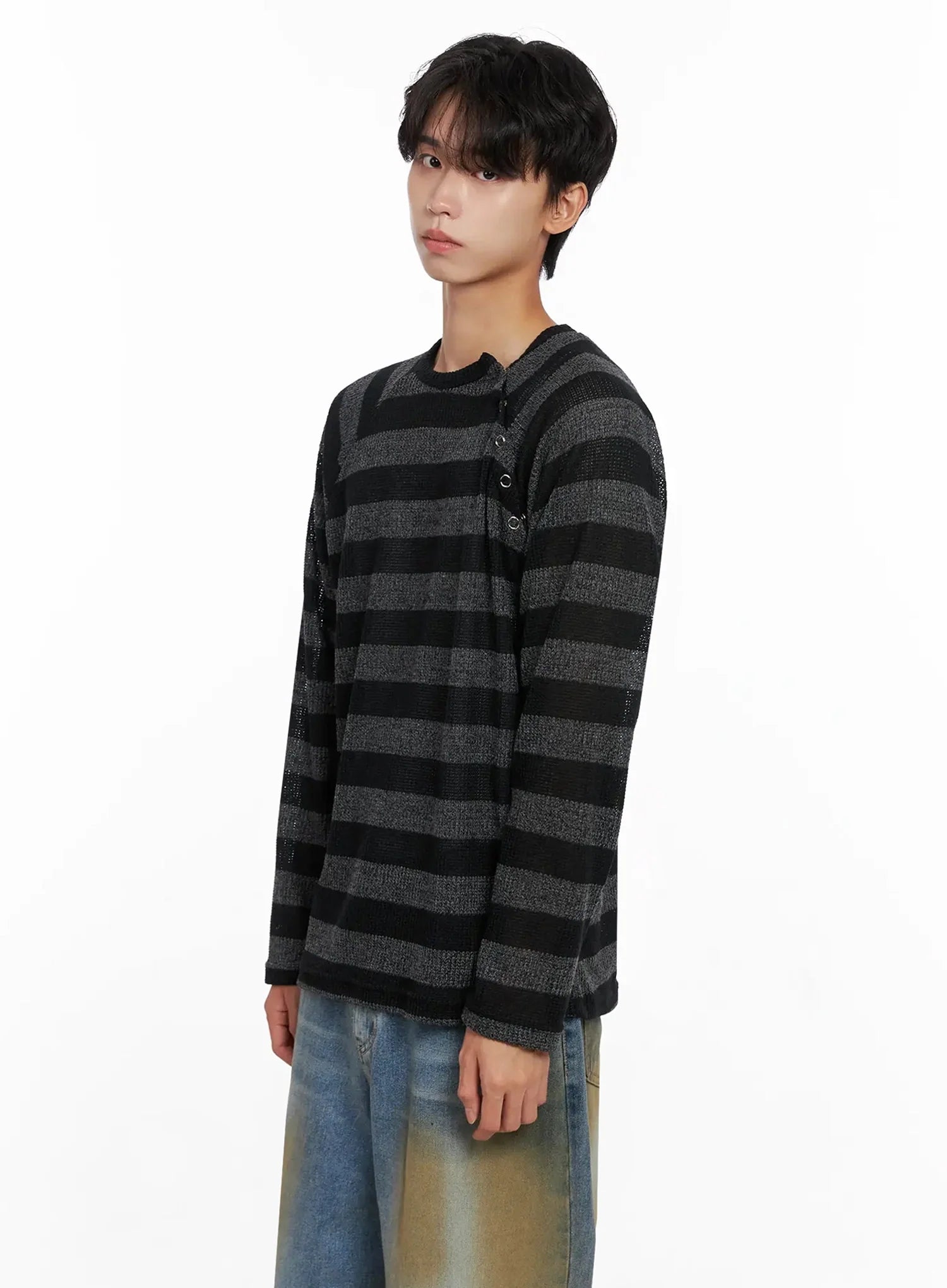 Men's Striped Snap Button Long Sleeve Shirt IO516