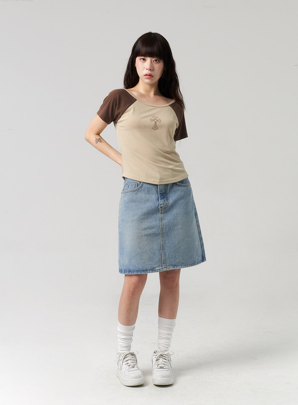 A-Line Denim Midi Skirt CL312