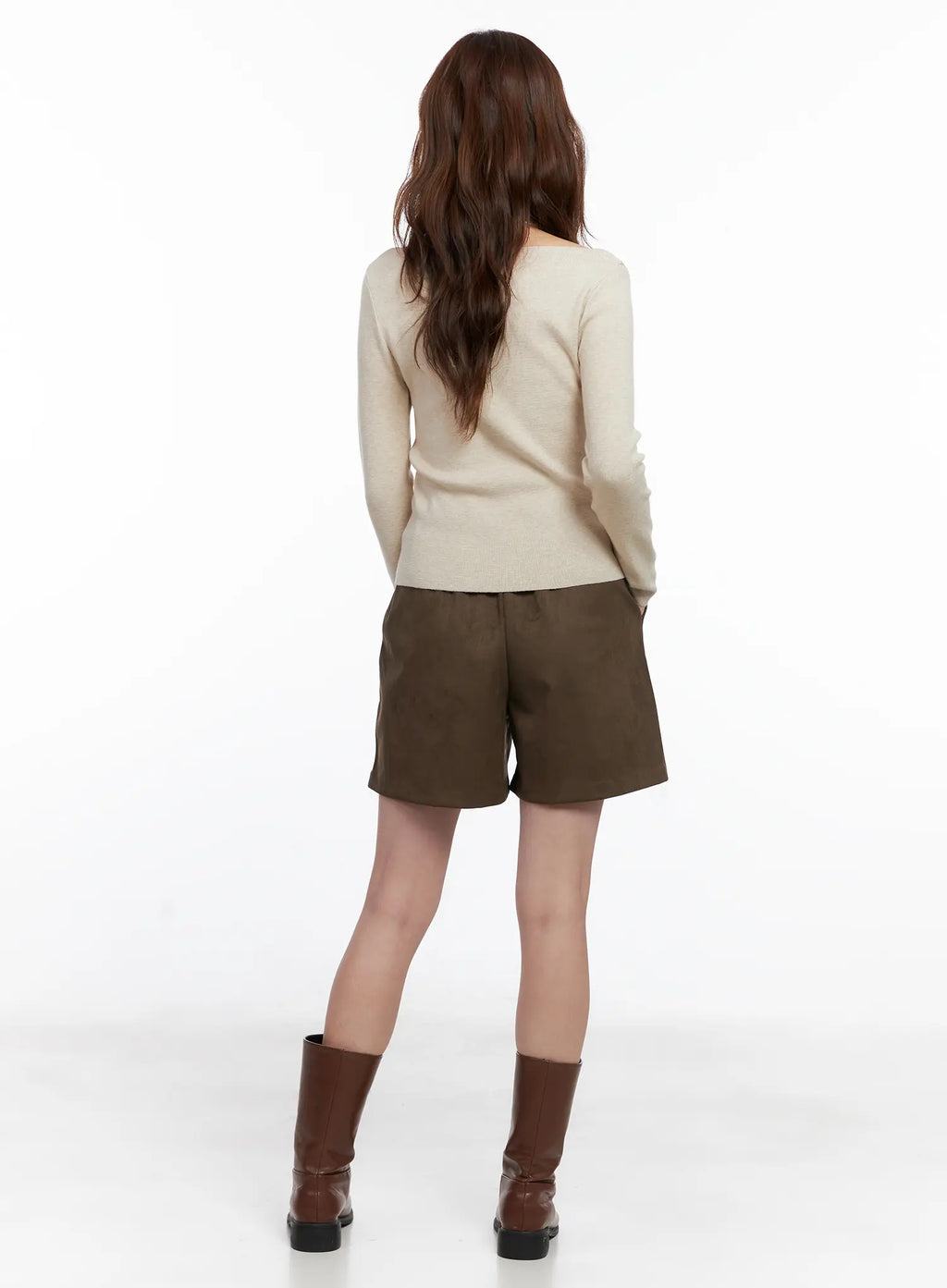 Brown Suede Pintuck Bermuda Shorts CG520