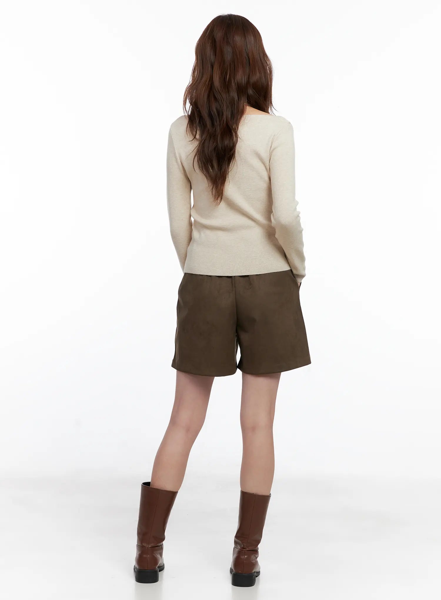 Brown Suede Pintuck Bermuda Shorts CG520
