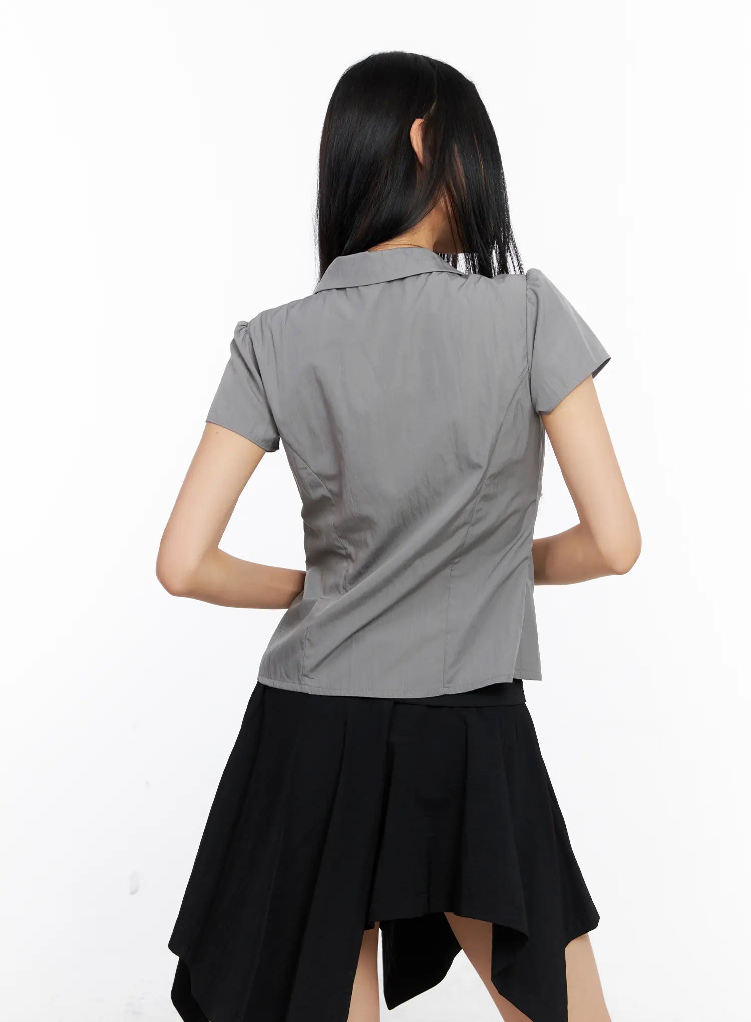 Asymmetric Collar Button-Down Blouse CL530