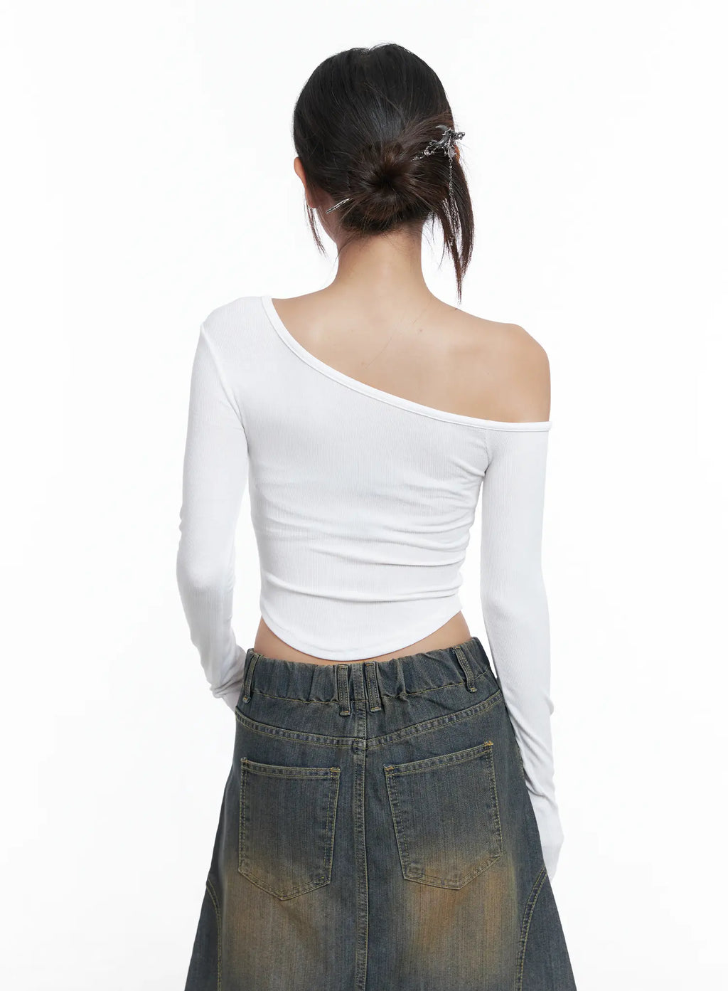 Off-Shoulder Asymmetric Long Sleeve Crop Top CS503