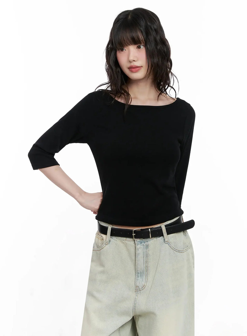 Minimalist Black Boat Neck Top IL531