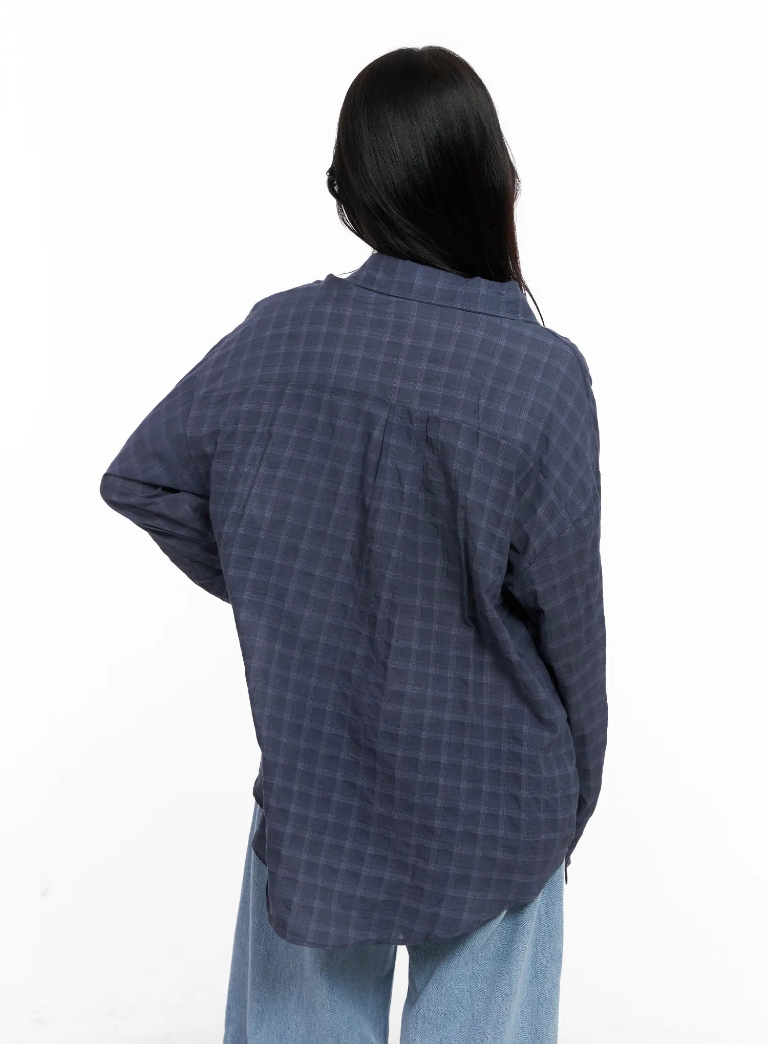 Oversized Plaid Button-Down Shirt CL515