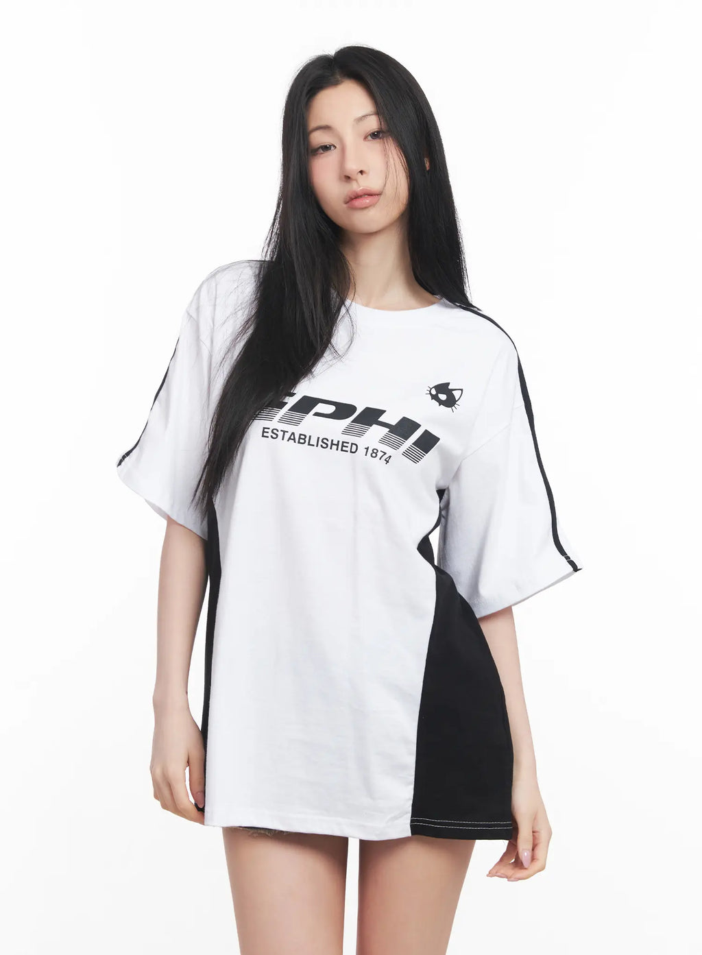 Oversized Striped Graphic Tee CU511