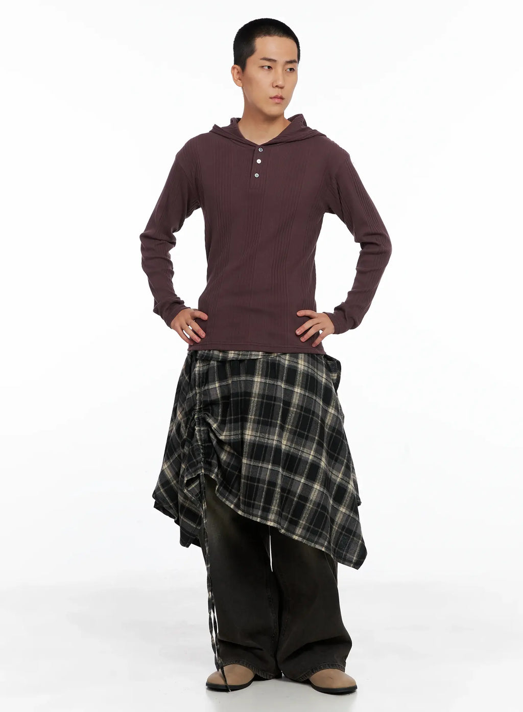 Men's Henley Neck Long Sleeve Hoodie IS502