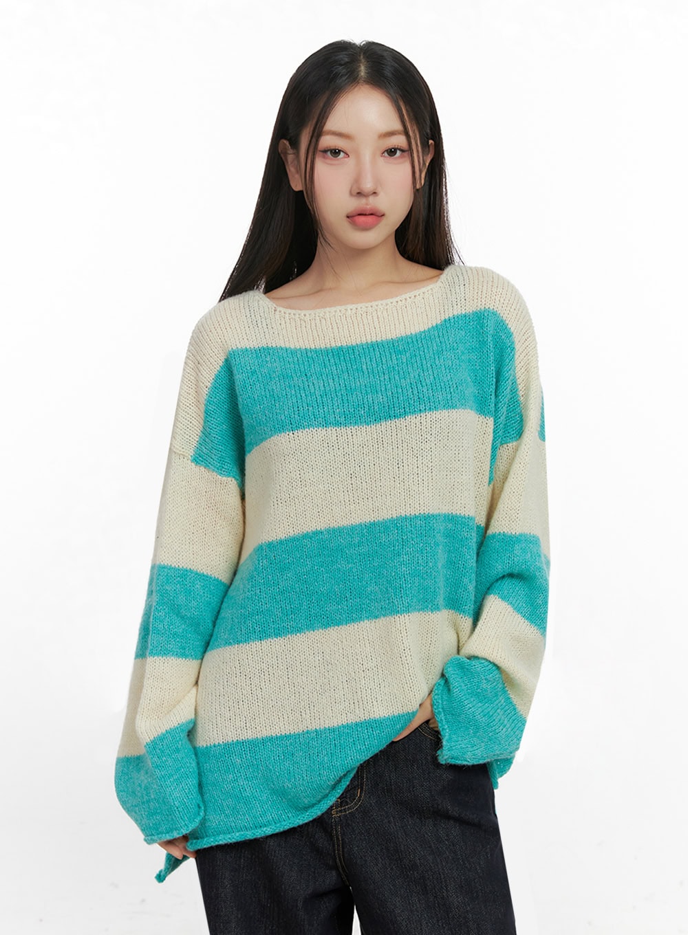 Oversize Stripe Wool Sweater IN415