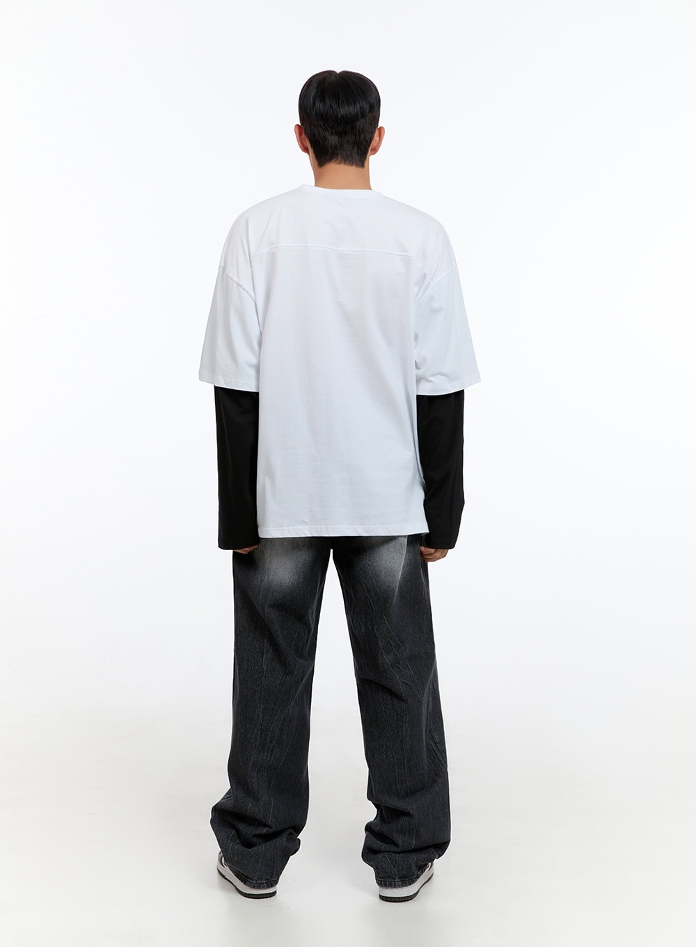 Men's Washed Black Denim Wide Jeans IS413