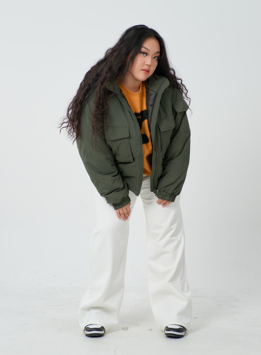 Plus Twin Front Pocket Hoodie Puffer Jacket ID27