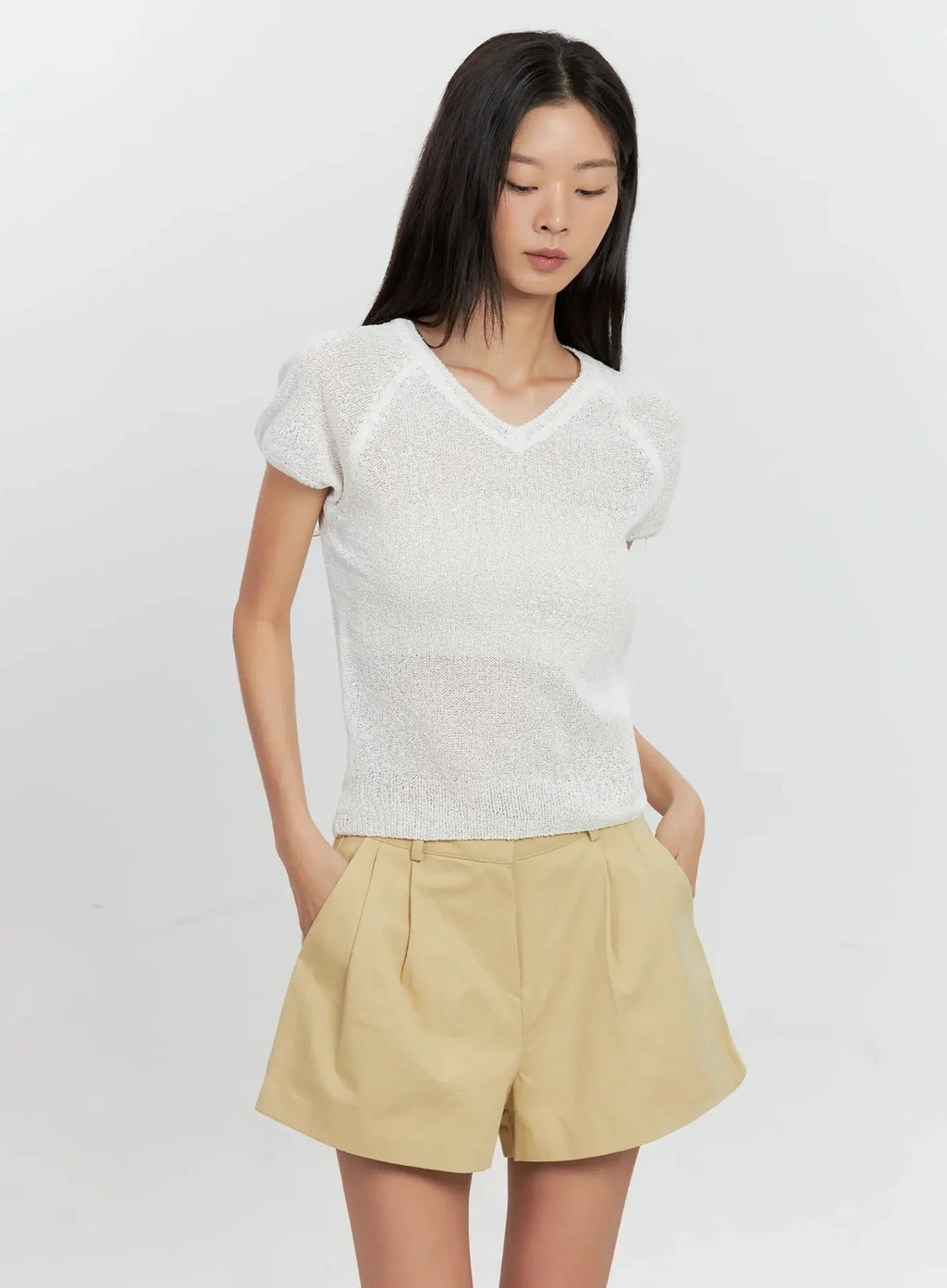 Mesh V-Neck Short-Sleeve Top IL528