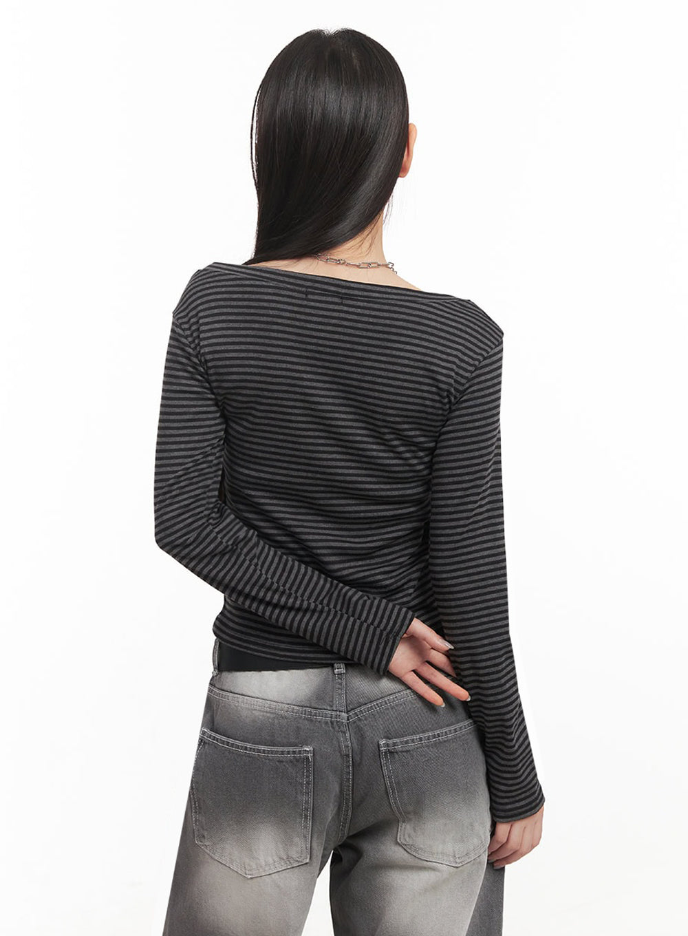 Stripe Buttoned Long-Sleeve Top IM524