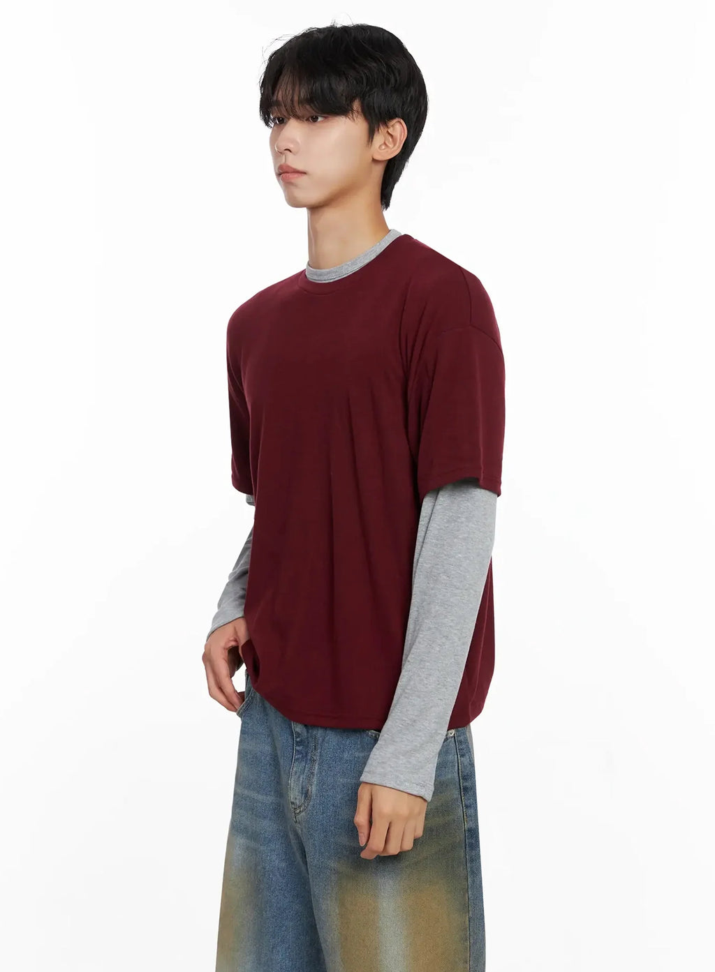 Men's Layered Semi-Crop T-Shirt IO516