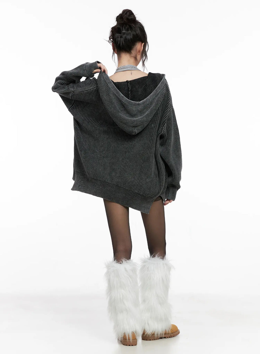 Chunky Washed Knit Hoodie Zip-Up CG518