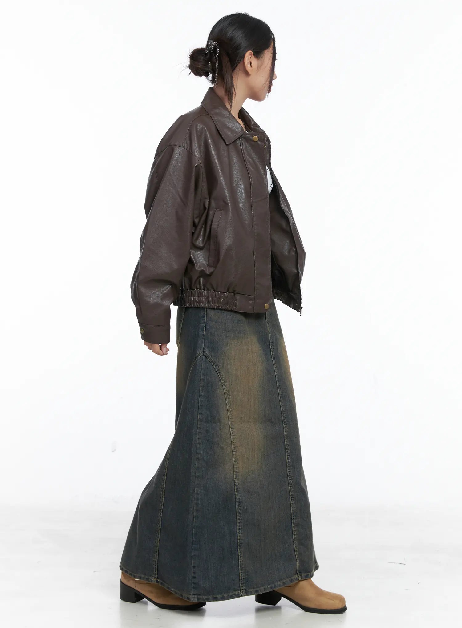 Oversized Vegan Leather Blouson Jacket CS503