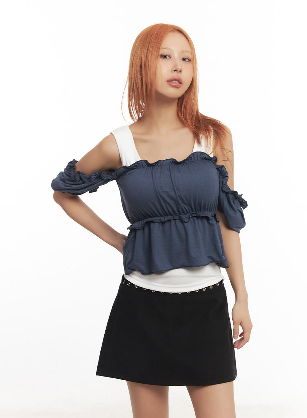 Frill Off-Shoulder Crop Blouse Top IA517