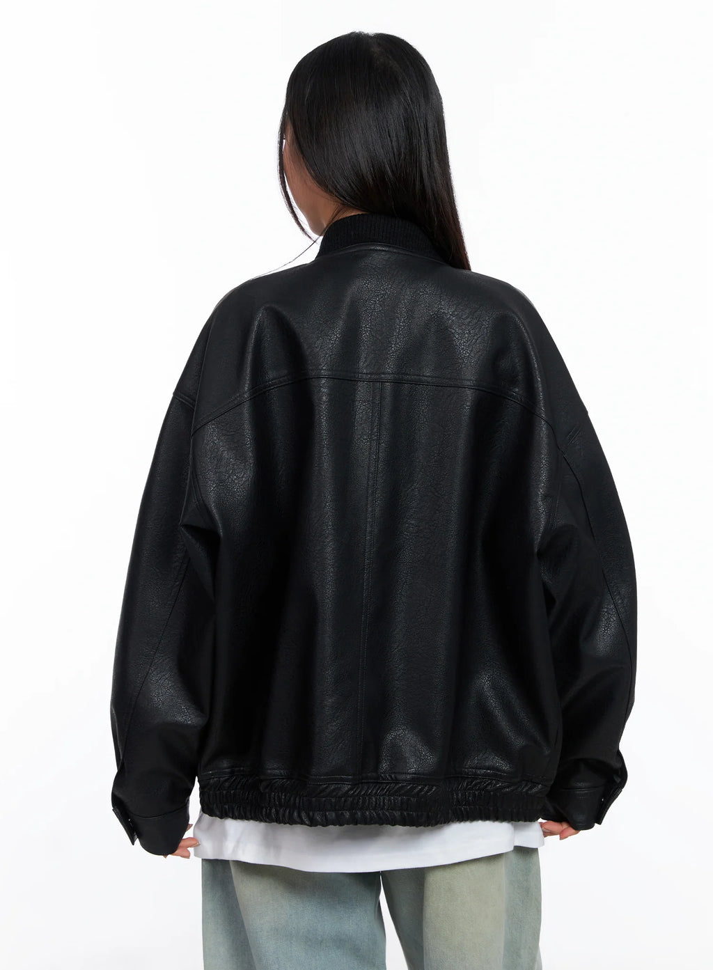 Oversized Faux Leather Baseball Jacket CO515