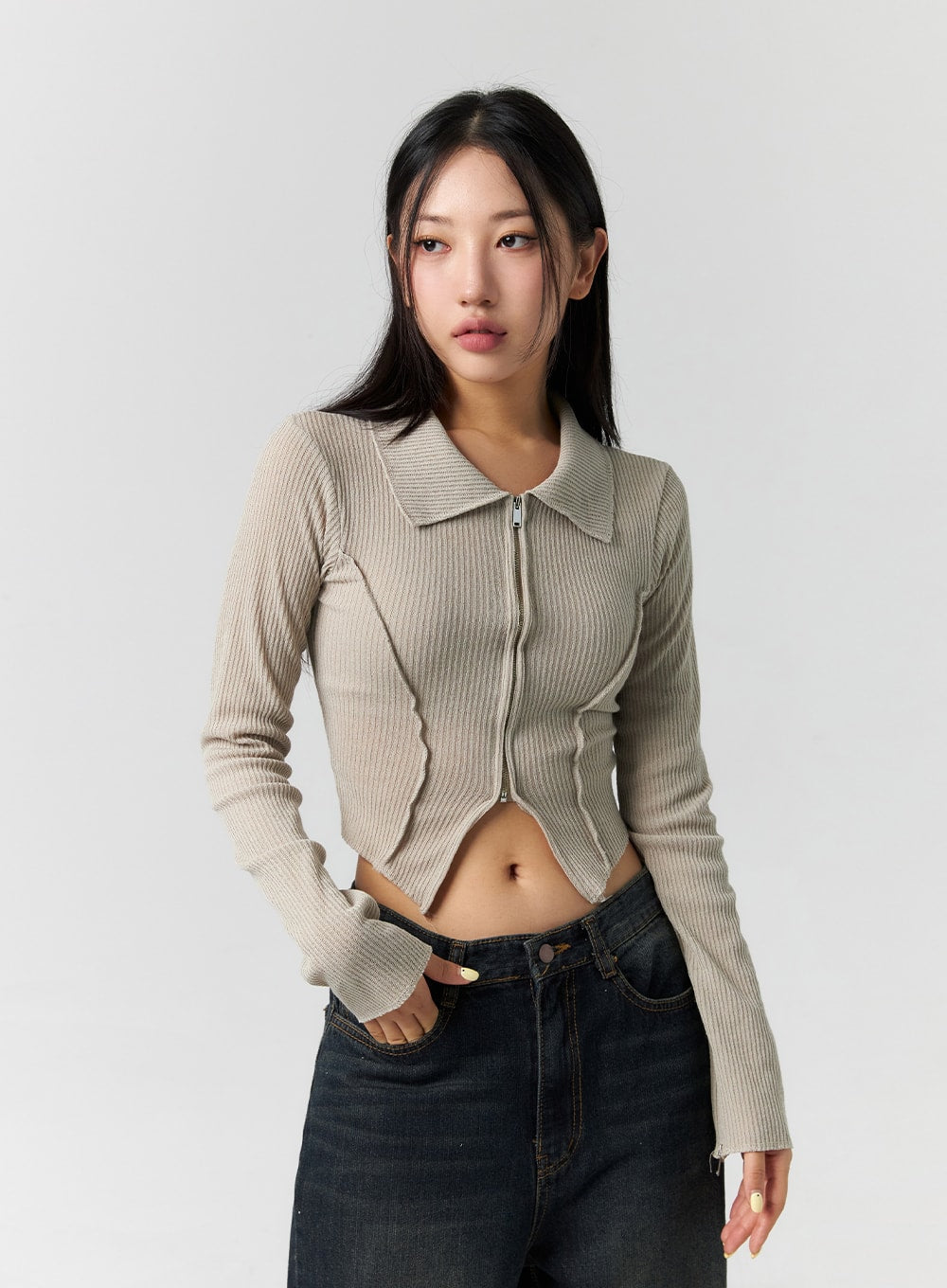 Stitched Zip Crop Top CS308