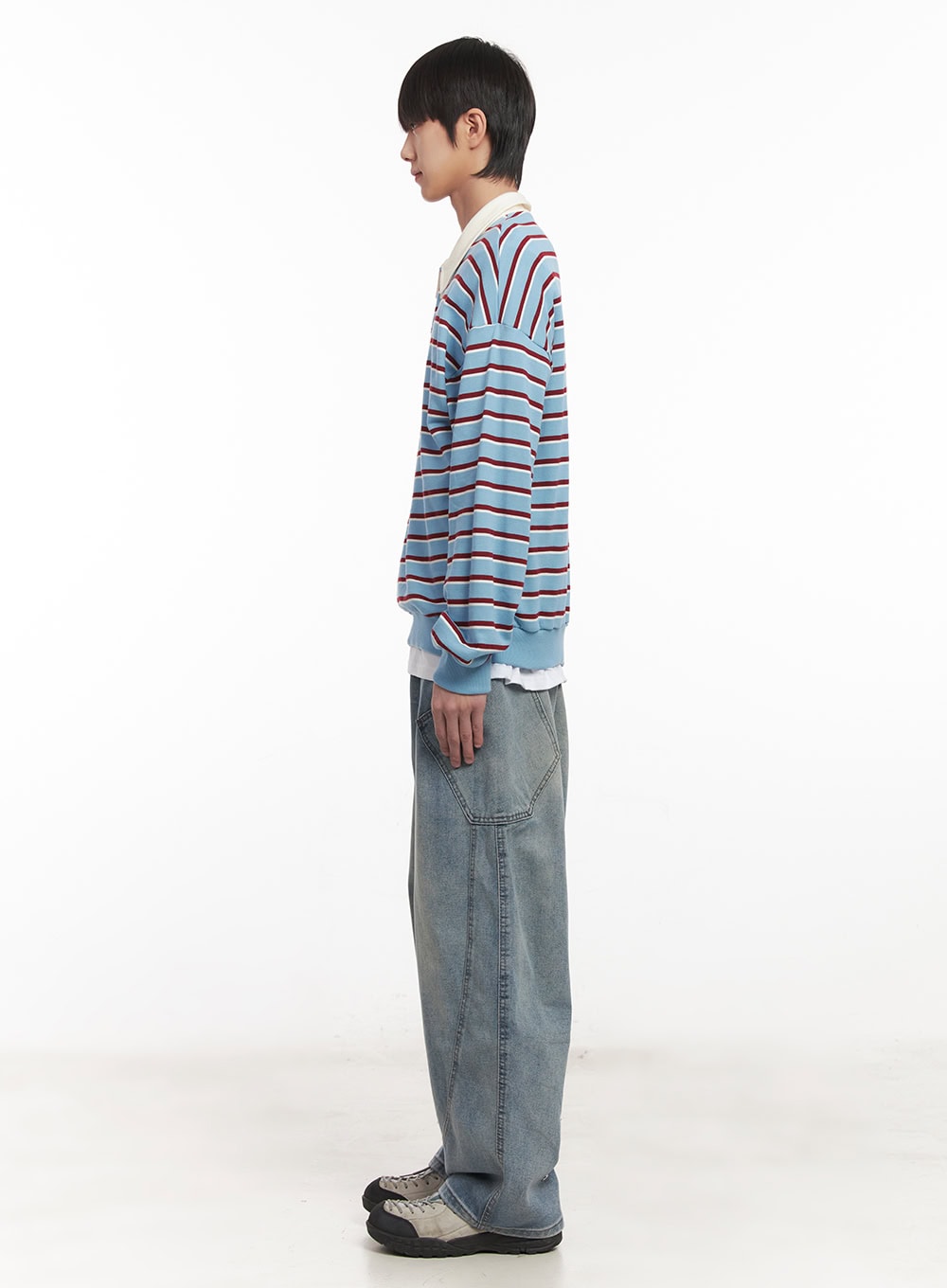 Men's Stripe Collared Sweatshirt (Light Blue) IM518
