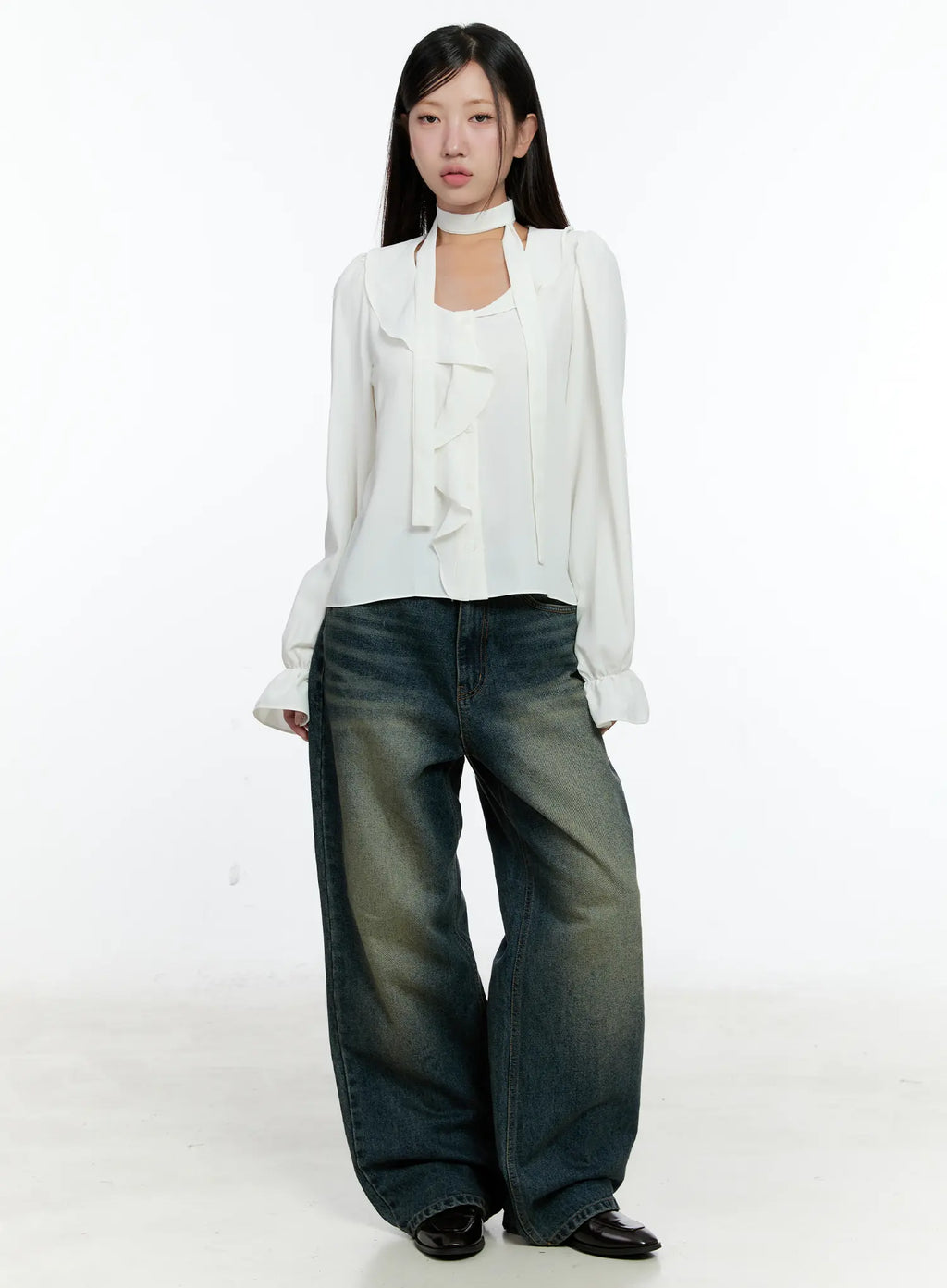 Lilian Vintage Wash Wide-Leg Jeans CS518