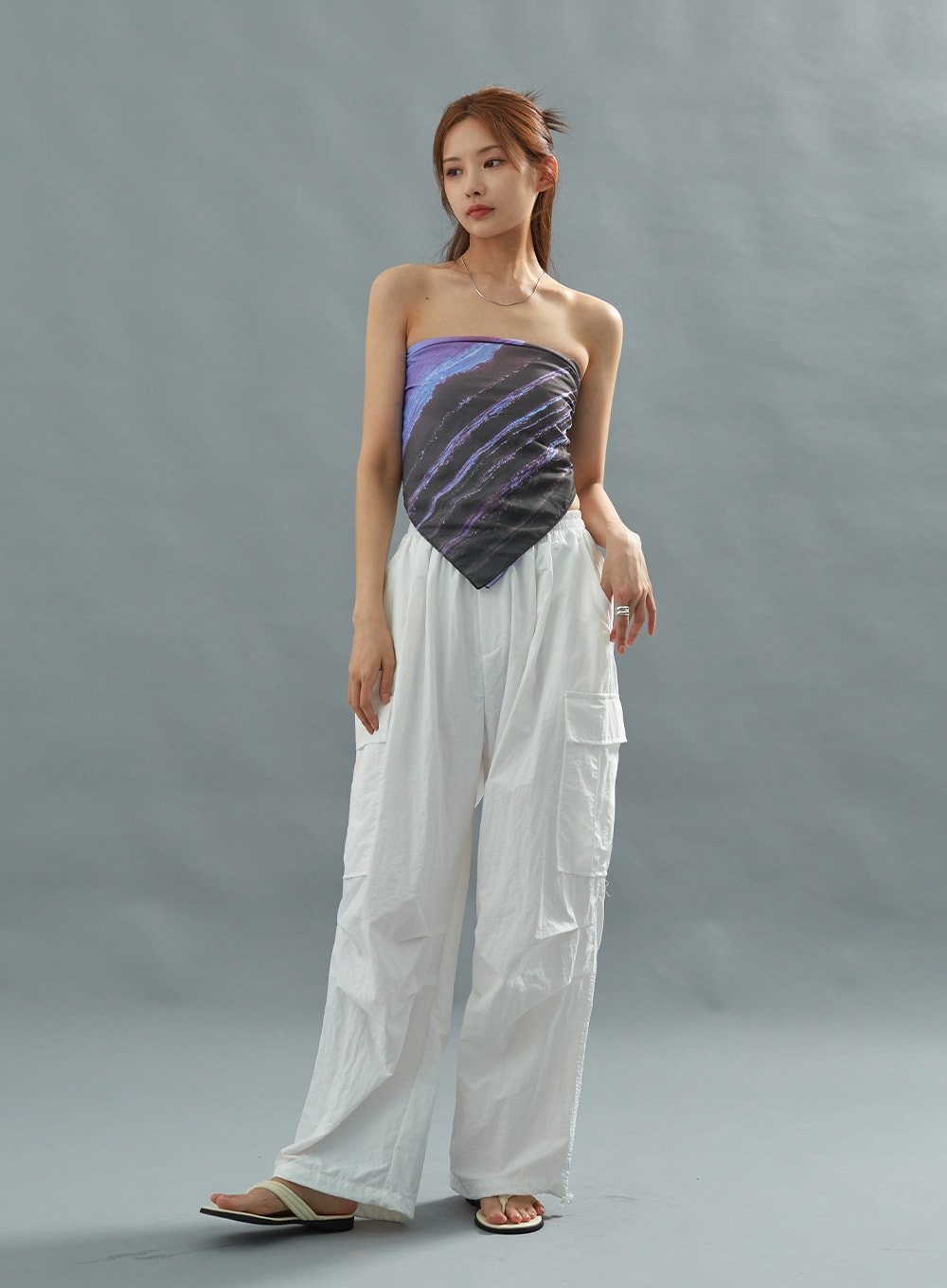 White Nylon Cargo Pants CU21