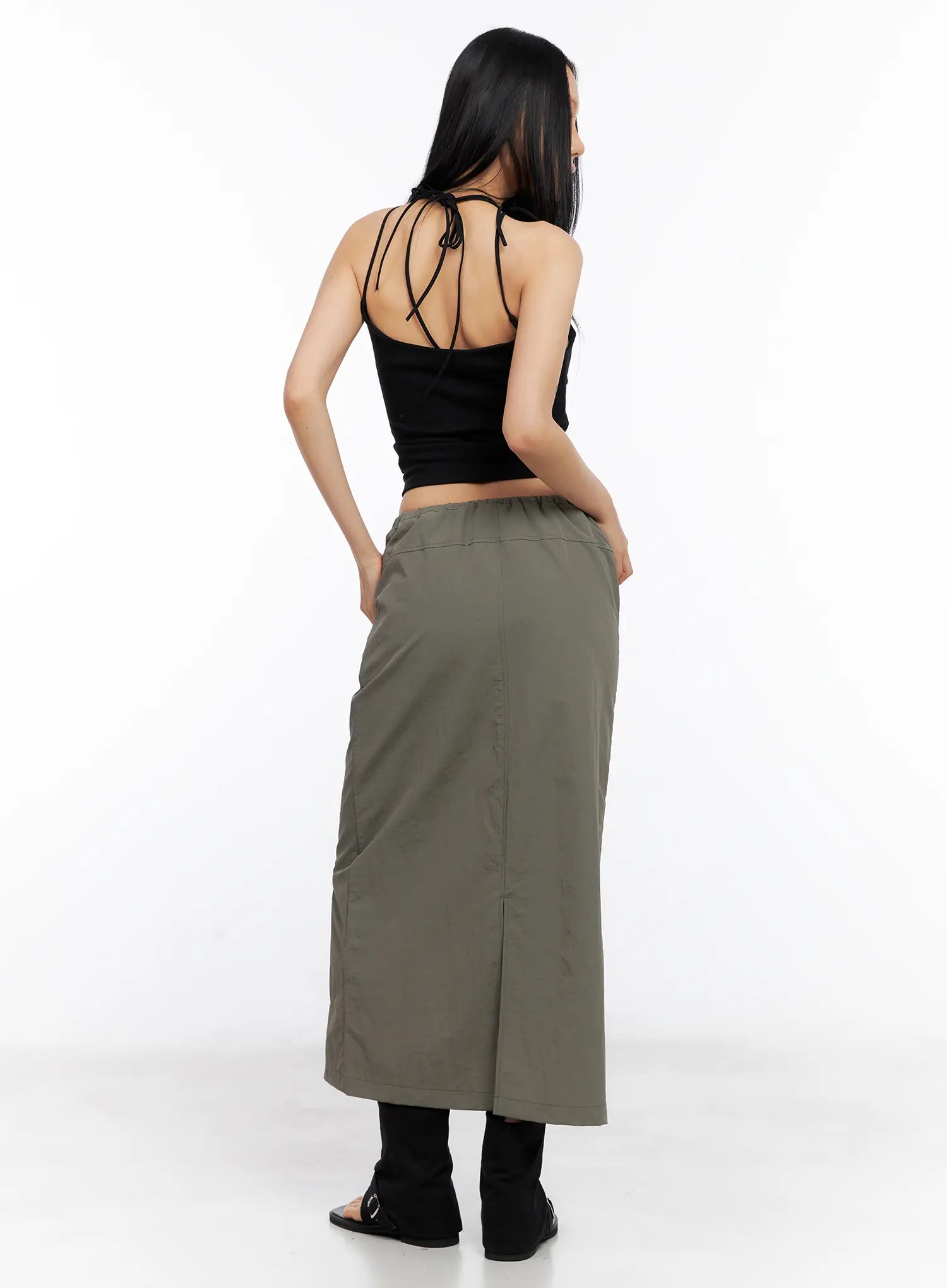 Nylon Drawstring Maxi Skirt CL530