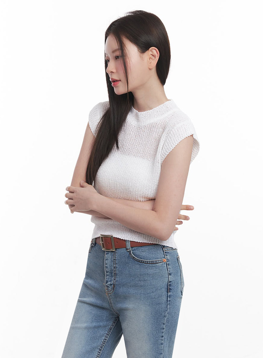 Sheer Mock-Neck Knit Top IY508