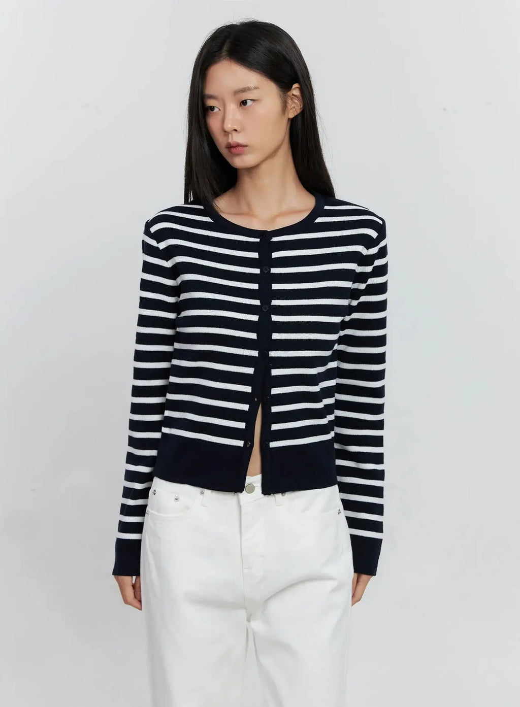 Striped Button-Up Cardigan IS515