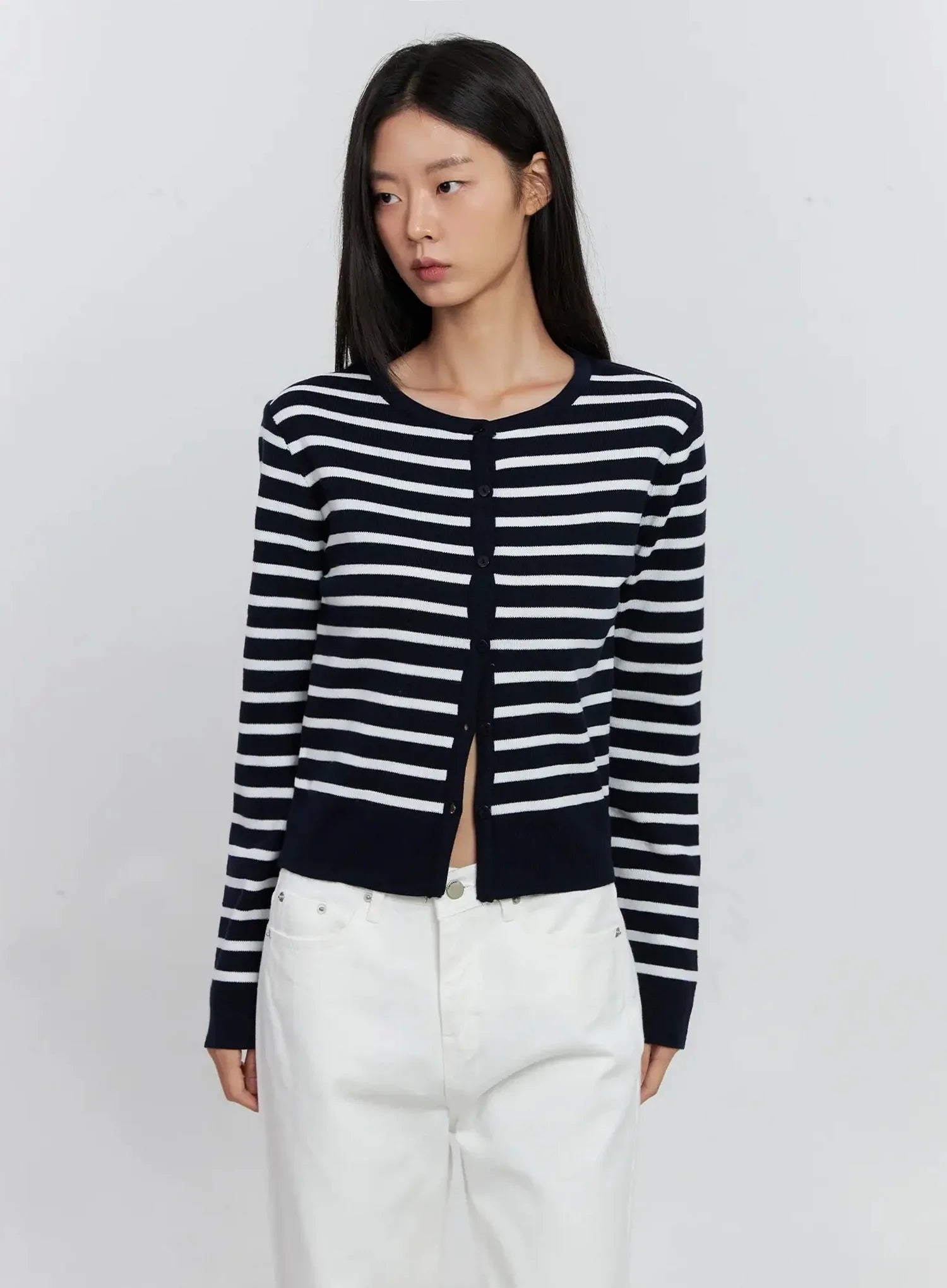Striped Button-Up Cardigan IS515