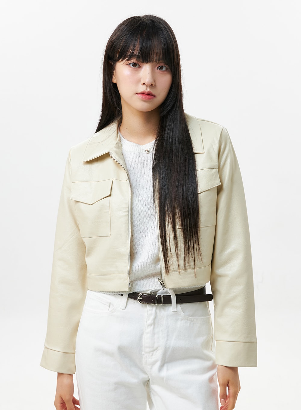 Faux Leather Collar Jacket OS305