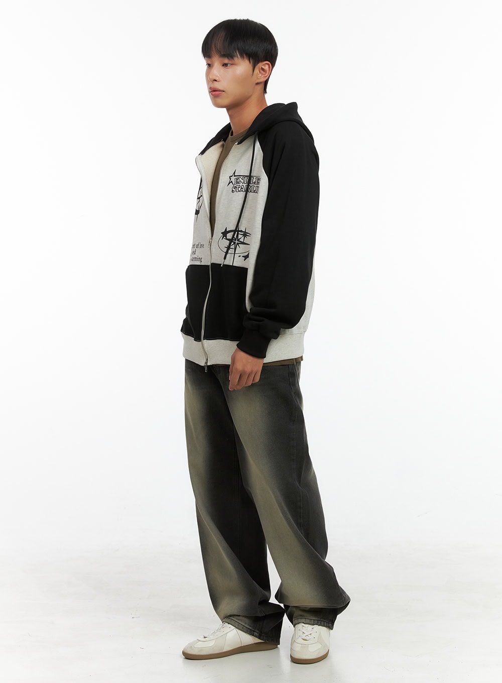 Men's Mixed Color Graphic Zip-Up Cotton Hoodie IS420