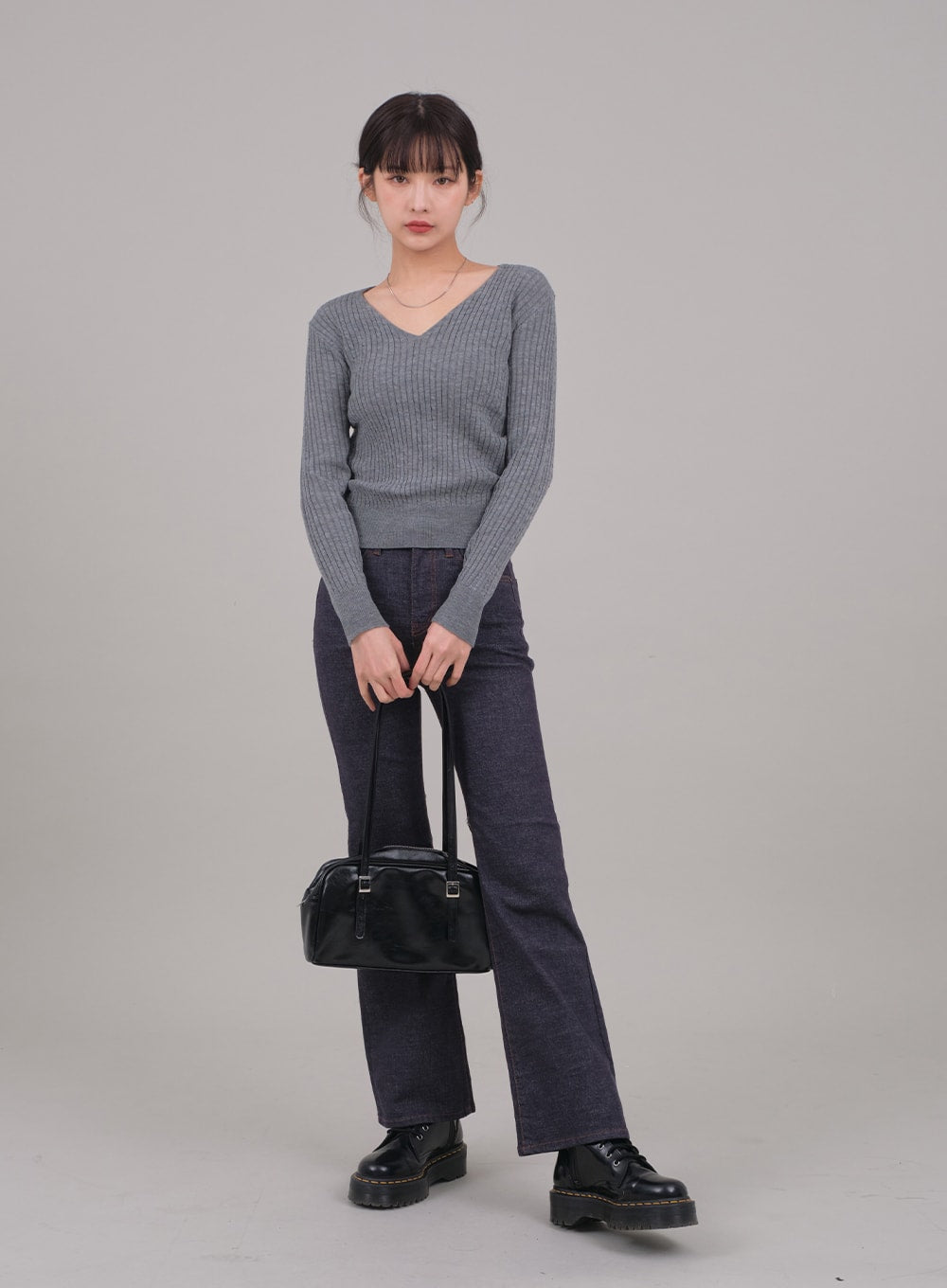 V Neck Cable Knit Top C2701