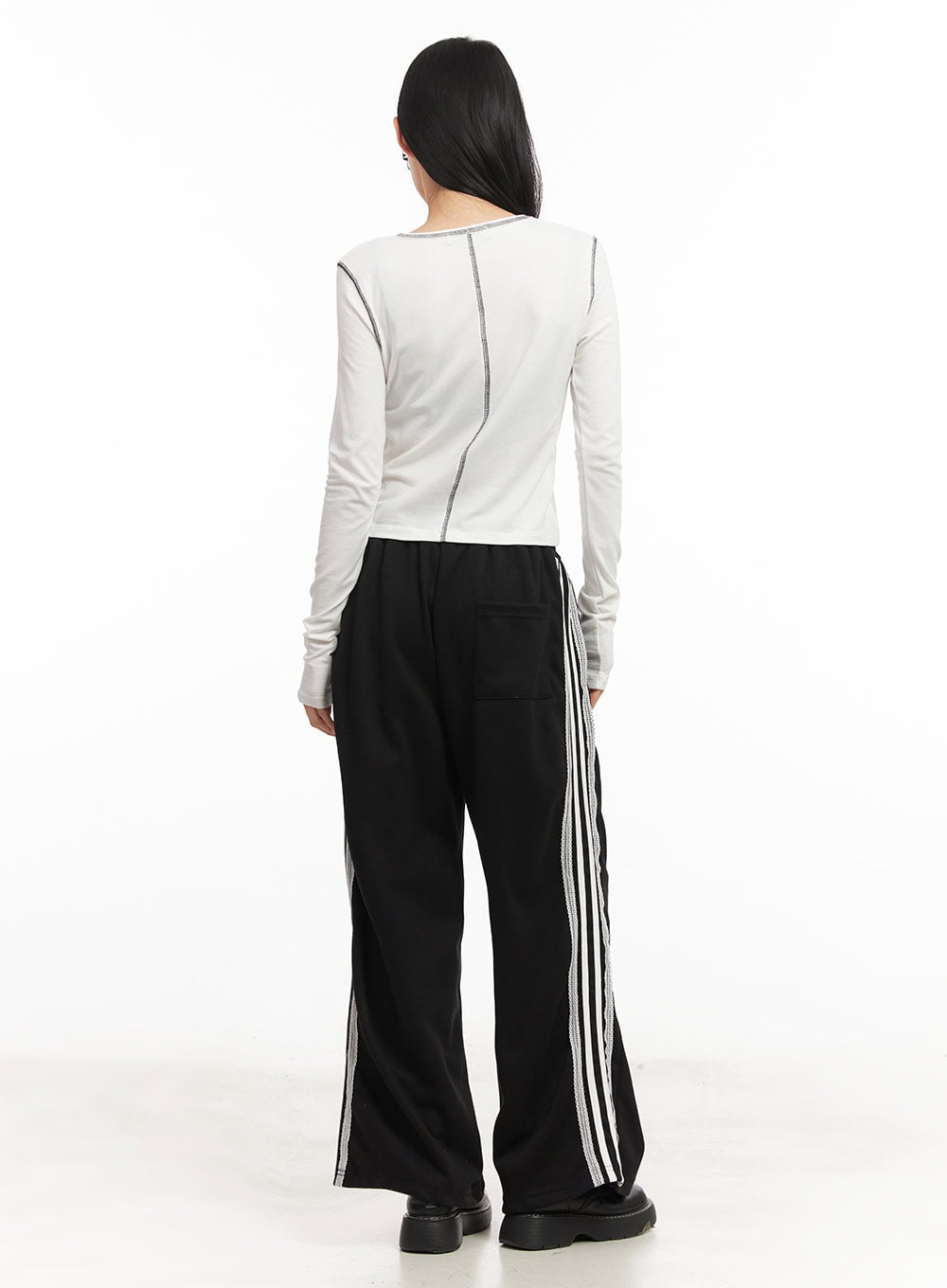 Stitched Long Sleeve Crop Top CM504