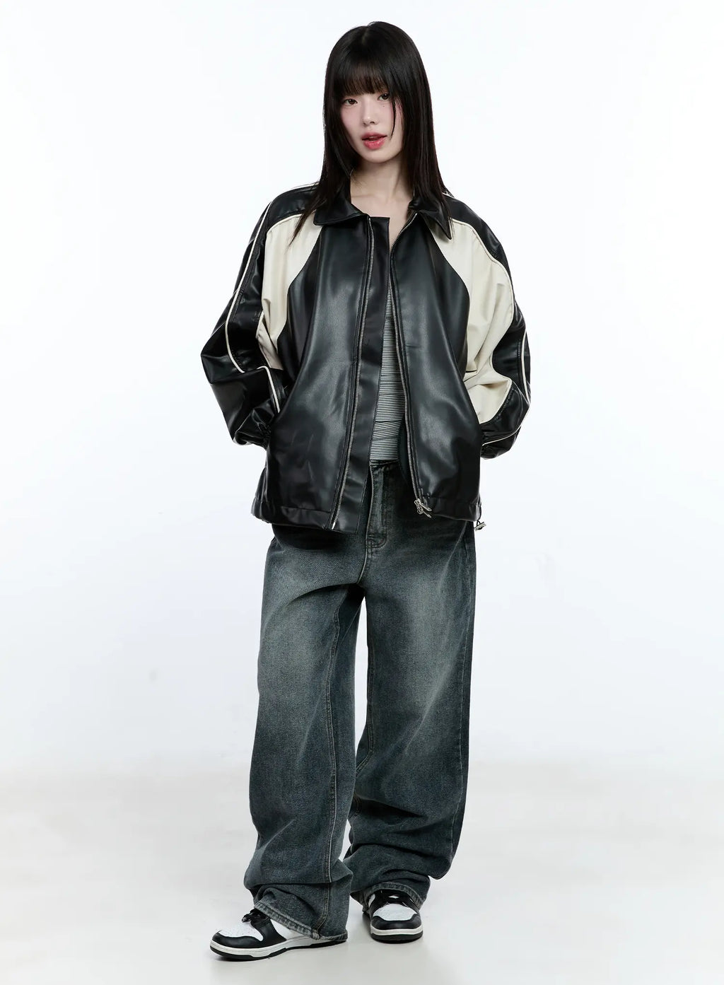 Two-Tone Faux Leather Jacket CG511