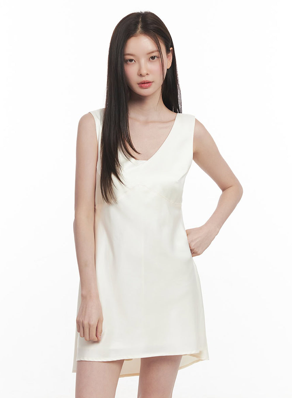 Satin V-Neck Sleeveless Mini Dress IY513