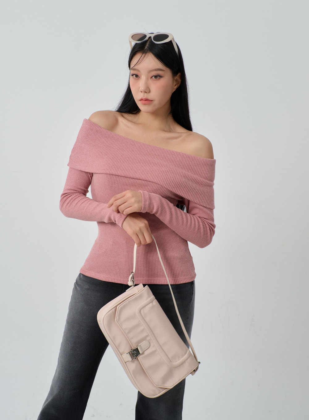 Ribbed Knit Off-Shoulder Top IJ318